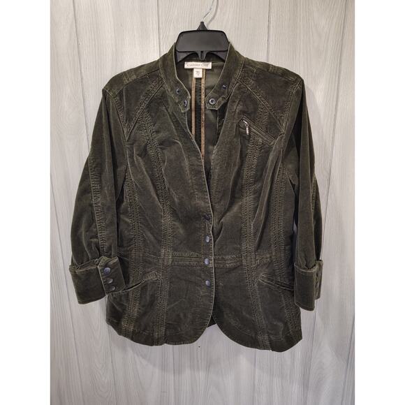 Coldwater Creek Ladies Jacket Army Green Snap and Zipper Accents Size 14 - Picture 1 of 7